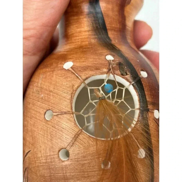 Navajo Hand Painted Dream Catcher Vase Brown Size 6" x 2" - Picture 10 of 10